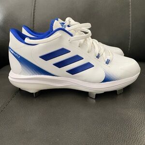 New Adidas Women's PureHustle 2 Softball Shoe White/ Royal Blue Size- 7 1/2 Tag
